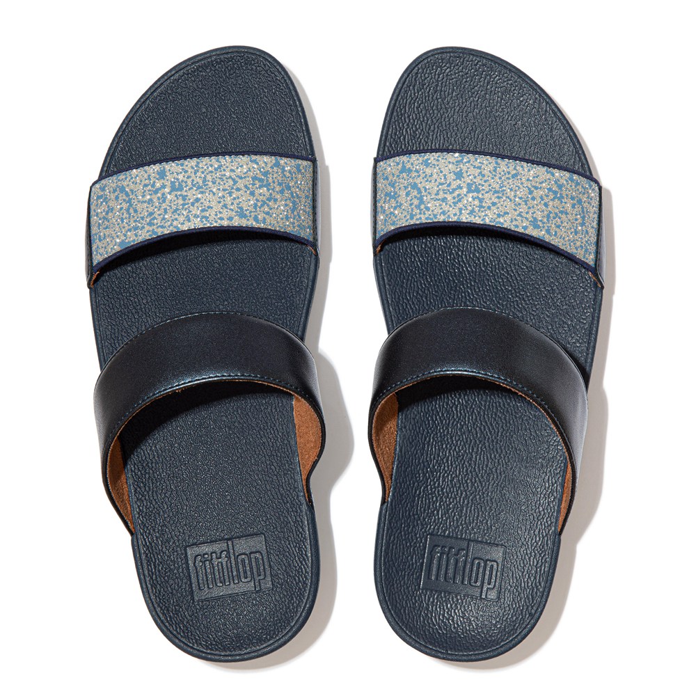 Fitflop Womens Slides Navy - Lulu Shimmer Splash - 40JSNUVPB